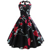 halter High Waist Elegant Red Rose Flower Floral Print Dress Retro Plus Size Polyester Summer Casual Print Black Skater Dress