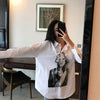 harajuku BF style women Blouses character printing blouses Shirts long sleeve turn-down collar Blusas Mujer