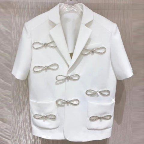 heavy work diamond white blazer women ol summer short sleeve suit jacket