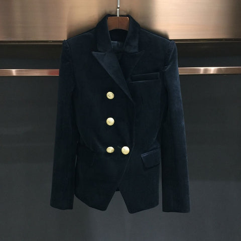 high quality 2022 Antumn Fashion Blazer Women Midnight NAVY Slim Velvet Blazer Jacket Double Breasted simple Lady Blazers