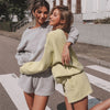 hirigin 2 Piece Sets Summer Autumn Solid O-neck Long Sleeve Sweatshirts Tops High Waist Shorts Pants Female Tracksuit