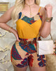 hirigin 2023 Summer Women Elegant Vacation Leisure Suit Sets Female Holiday Spaghetti Strap V-Neck Print Top & Short Sets