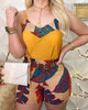 hirigin 2023 Summer Women Elegant Vacation Leisure Suit Sets Female Holiday Spaghetti Strap V-Neck Print Top & Short Sets