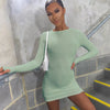 Long Sleeve Ribbed Bodycon Women Party Dresses Autumn Winter 2022  Skinny Solid Mini Dress O-Neck Sexy Clubwear