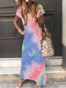 Tie Dye Gradient Casual Maxi Dress Summer Women Short Sleeve Loose Long Dress Plus Size Ethnic Style Print Dress