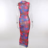 hirigin Sexy Chic Abstract Print Sheer Mesh Bodycon Maxi Dresses for Women 2022 Summer Beach Vacation Outfits
