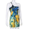 Sleeeveless Mini Dresses One Shoulder Print Clubwear One Shoulder Female Bodycon Dress Sexy Casual Women Clothing