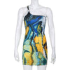 Sleeeveless Mini Dresses One Shoulder Print Clubwear One Shoulder Female Bodycon Dress Sexy Casual Women Clothing