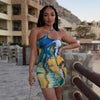 Sleeeveless Mini Dresses One Shoulder Print Clubwear One Shoulder Female Bodycon Dress Sexy Casual Women Clothing