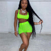hirigin Streetwear Active Mesh See Though Women Two 2 Piece Set OutfitTank Tops and Slit Shorts Matching Set Jogger Tracksuit