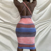Women 2022 Sexy Lady Street Casual Black Red Simple Bodycon Mid Dress Striped Bandage Sleeveless Low Cut Dress