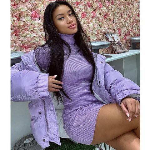 Women Autumn Long Sleeve Turtleneck Knitted Dress Knitwear    Casual Bodycon Outfits vestido