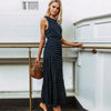 Women Summer Boho Casual Sleeveless  Dress Homewear Polka-dot Party Beach  Long Maxi Navy Dress Sundress  Drop