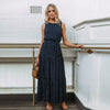 Women Summer Boho Casual Sleeveless  Dress Homewear Polka-dot Party Beach  Long Maxi Navy Dress Sundress  Drop