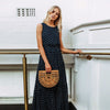 Women Summer Boho Casual Sleeveless  Dress Homewear Polka-dot Party Beach  Long Maxi Navy Dress Sundress  Drop