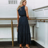 Women Summer Boho Casual Sleeveless  Dress Homewear Polka-dot Party Beach  Long Maxi Navy Dress Sundress  Drop