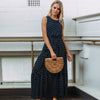 Women Summer Boho Casual Sleeveless  Dress Homewear Polka-dot Party Beach  Long Maxi Navy Dress Sundress  Drop