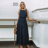 Women Summer Boho Casual Sleeveless  Dress Homewear Polka-dot Party Beach  Long Maxi Navy Dress Sundress  Drop