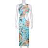 hirigin Women Summer  Hollow Out Mesh See Through Printed Bodycon Sexy Dress Sundress 2022 Female Clothing Streetwear