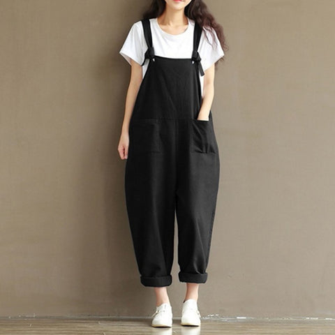 Oversized Women Strap Fashion Casual Loose Jumpsuit Pockets Dungaree Harem Trousers Vintage Overall Pant M-3XL