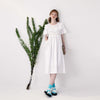 imakokoni original design white cotton edge bow short-sleeved dress mid-length sweet beauty summer