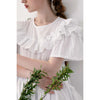 imakokoni original design white cotton edge bow short-sleeved dress mid-length sweet beauty summer