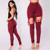 jeans woman 2022 winter high waist jeans Cotton red skinny denim pants slim hole ripped jeans for women design ladies trousers