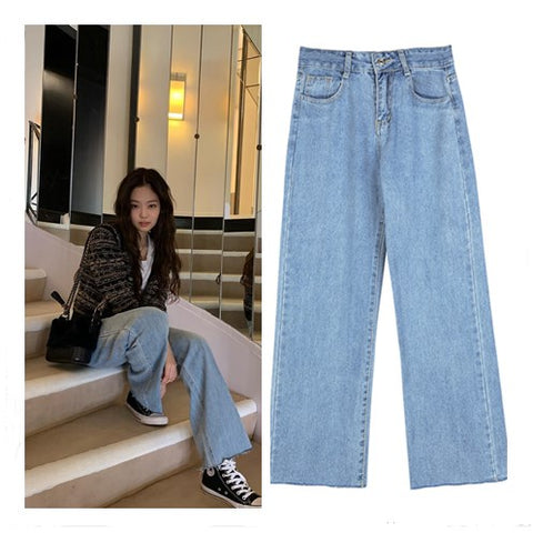 kpop Seo Yea Ji IU Lee Ji Eun streetwear high waist Blue straight jeans female korean wild casual loose jeans women clothes
