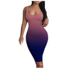 ladies sexy Gradient bodycon dress Women Summer Print Tank U-neck Dress female plus size Sleeveless Midi Club Dress vestidos