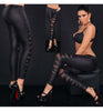 lady Cross band fake leather pants sexy elastic Leggings black hallow out capris party night bar costomes Stripe trousers