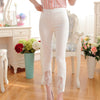 lady short lace capris fashion casual slim pencil pants women summer black white skinny leggings knee length trousers