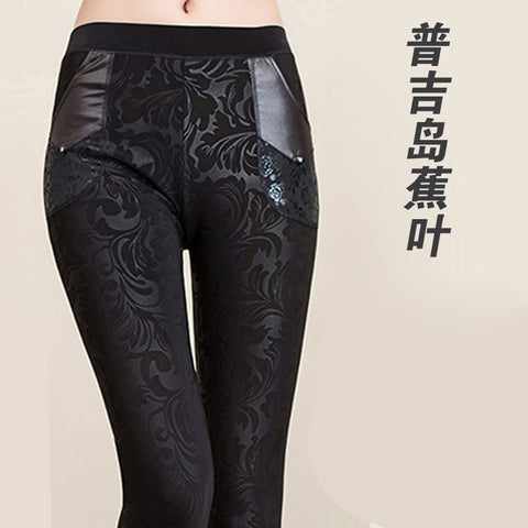 lady winter leggings women tattoo velvet Warm pants fashion floral legging cashmere capris sexy leopard crocodile black pant