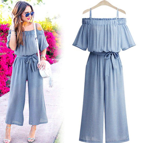 large size women jumpsuit Drop shoulders rompers womens Elegant loose-fitting combinaison femme Romper overalls with belt