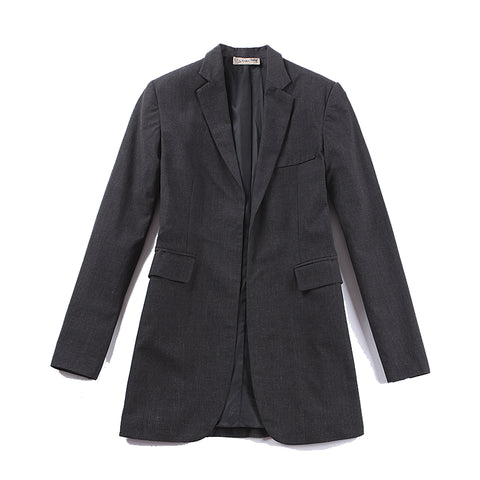 Spring Classic Vintage Oversize Blazer Women Gray Dark Plaid Type with Chest Pad Suits Jacquard Fabric