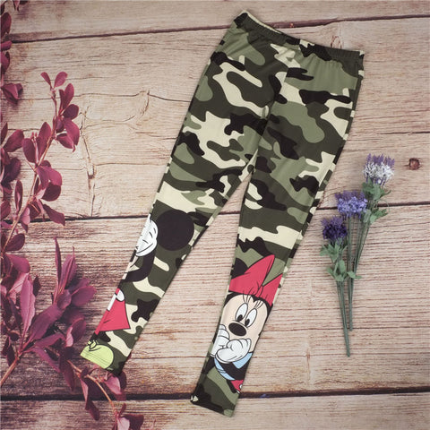 minnie mickey mous women legging camouflage camo skinny pants female cute cartoon mickey legging clothes clothing D721