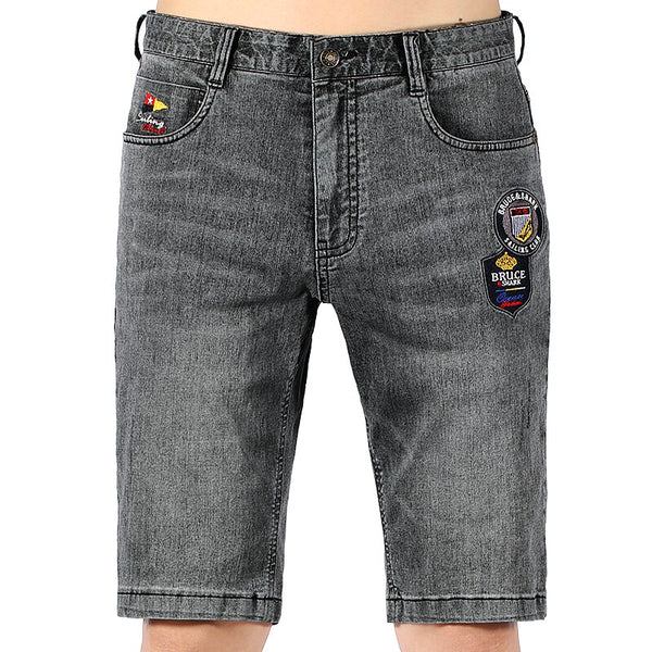 Short Men Jeans Business Denim Casual Embroidery  Stretching Thin Soften Cotton Short Jeans Straight