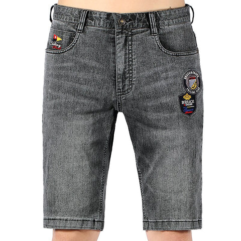 Short Men Jeans Business Denim Casual Embroidery  Stretching Thin Soften Cotton Short Jeans Straight