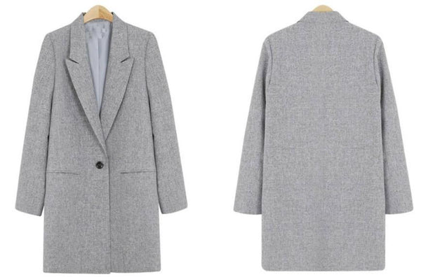 new arrival Women Blazers fashion long jacket plus size cotton blend coat gray single button coat