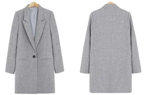 new arrival Women Blazers fashion long jacket plus size cotton blend coat gray single button coat