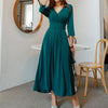comfortable v-neck party formal dress temperamental solid wild basic cute bow holiday long a-line dress