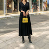 comfortable v-neck party formal dress temperamental solid wild basic cute bow holiday long a-line dress