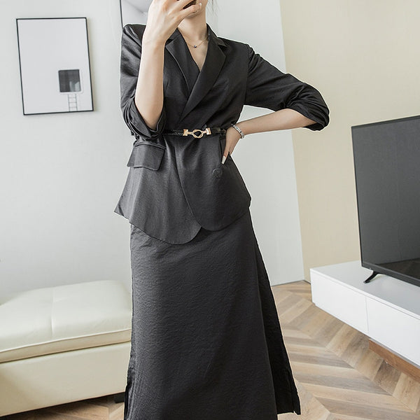 comfortable personality skirt suits loose suit and long a-line skirt  work style stain skirt suits