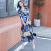 boho dress women elegant beach vacation sexy v-neck print split floral print wrap slim long a-line dress