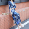 boho dress women elegant beach vacation sexy v-neck print split floral print wrap slim long a-line dress