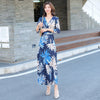 boho dress women elegant beach vacation sexy v-neck print split floral print wrap slim long a-line dress