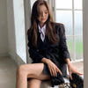 comfortable casual skirt suits  Double breasted blazer and mini skirt solid elegant skirt suits