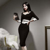 korean spring midi dress women OL professional temperament square collar black white stitching slim dress