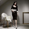 korean spring midi dress women OL professional temperament square collar black white stitching slim dress