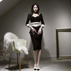 korean spring midi dress women OL professional temperament square collar black white stitching slim dress