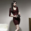 korean spring party mini dress women OL professional temperament shiny sequined red slim a-line dress